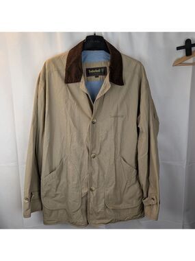 Timberland Vintage Men's Tan Jacket with Brown Cordyroy Collar Size L In VGUC